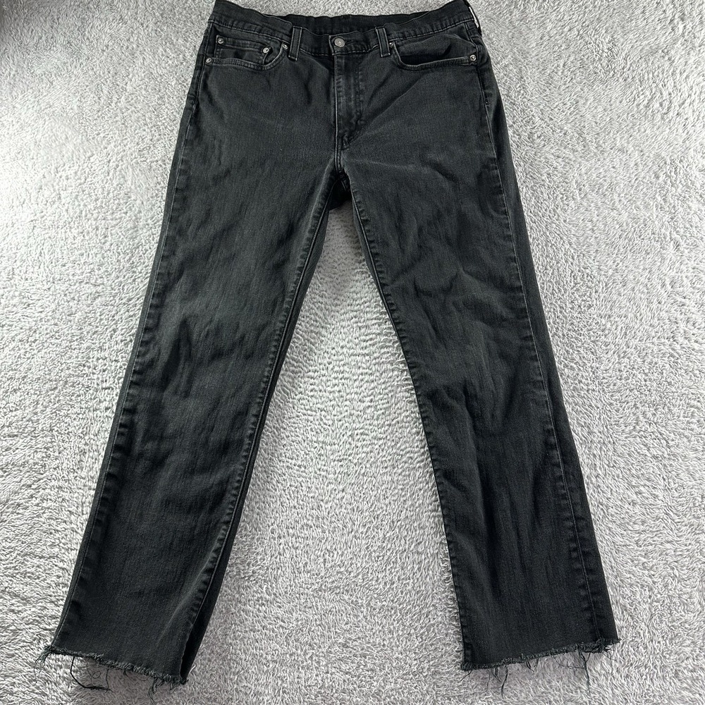 Levi Premium 514 Jeans Mens 36x34‎ (Fits 34x28) Black Cut Off Raw Hem
